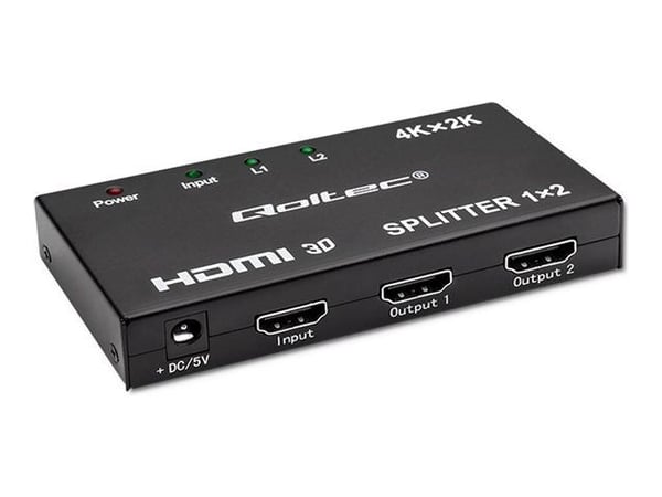 Qoltec - Video-/audiosplitter - aktiivinen, erittäin vakaa - 2 x HDMI - pöytätietokone - DC