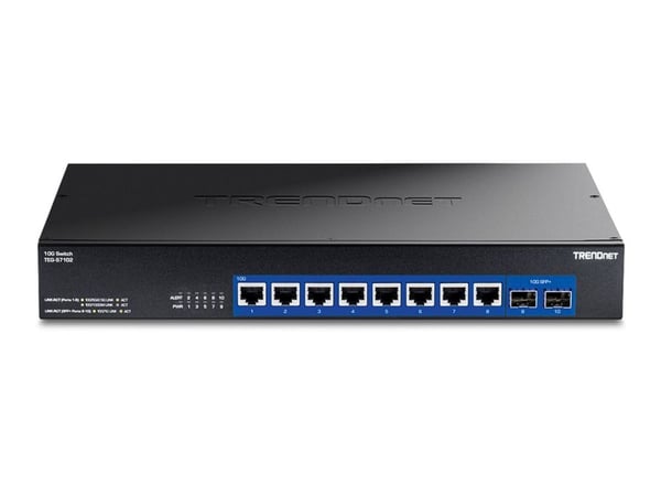 Trendnet TEG-S7102, Hallitsematon, 10G Ethernet (100/1000/10000), Täysin kaksipuolinen, Telineasennus, Työpöytä, Seinäkiinnitteinen