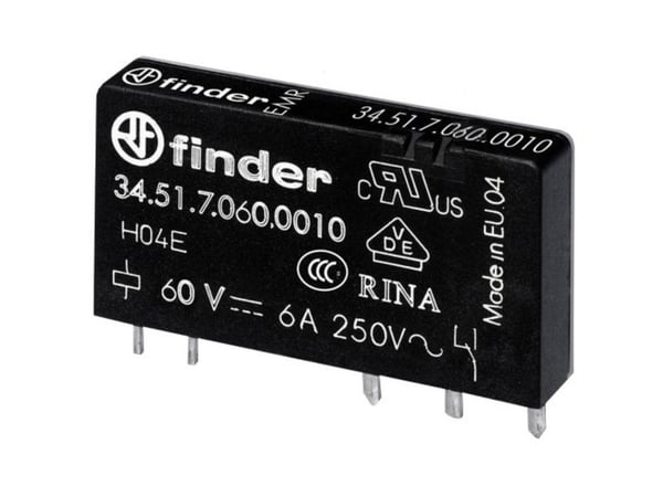 Finder 34.51.7.060.0010 Piirilevyrele 60 V/DC 6 A 1 x vaihtokosketin 1 kpl 1 kpl