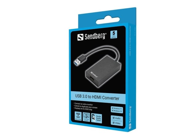 Sandberg - Video adapter - USB-type A hann til HDMI hunn - 1920 x 1080 (1080p) støtte