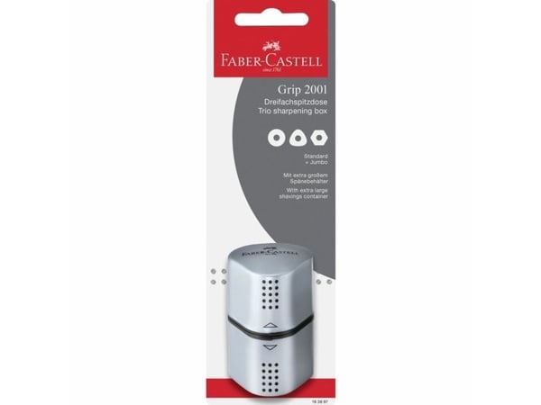 Faber-Castell GRIP 2001 - Blyantspisser med beholder - 3 hull - sølv