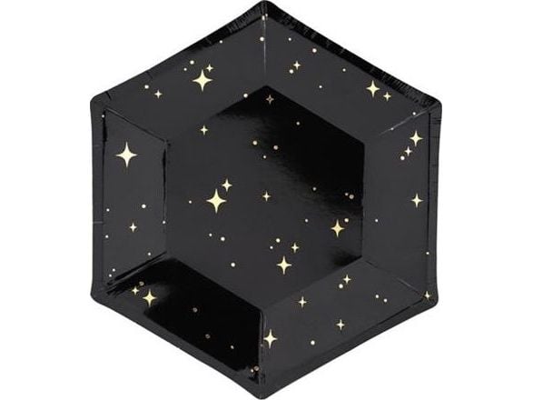 PartyDeco TPP28-010, Plate, Hexagon, Papir, Sort, Mønster, 6 stykker