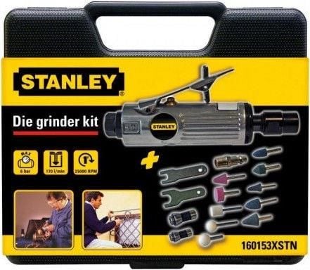 Stanley 160153XSTN, Rettsliper, Sort, Sølv, 25000 RPM, 170 l/min, 6.35 (1/4"), 6 stang