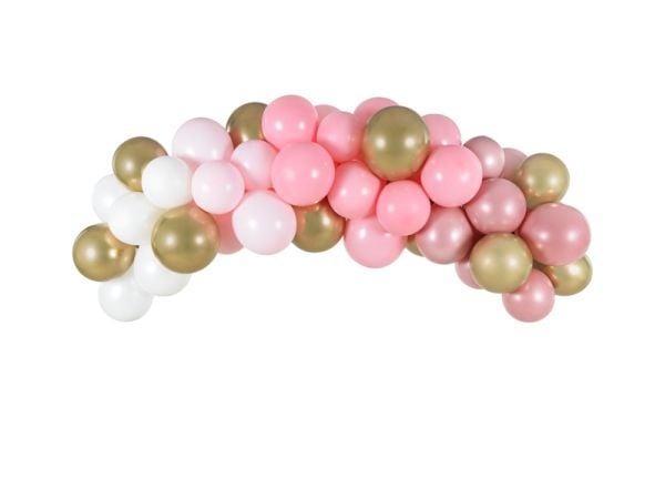 PartyDeco GBN3, Toy balloon, Latex, Gull, Rosa, Hvit, Oval, 2000 mm, 60 stykker