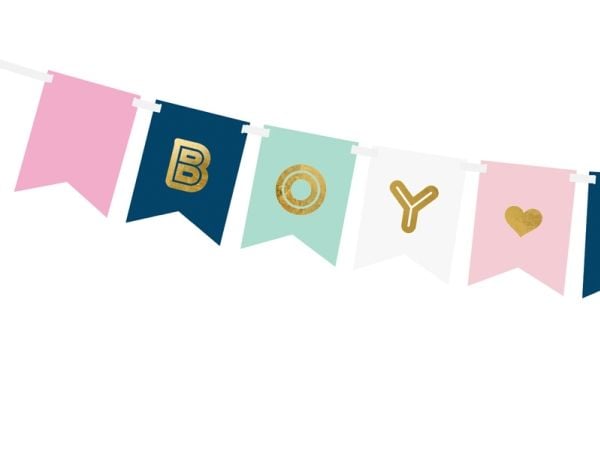 PartyDeco GRL62, Bunting banner, Blå, Gull, Rosa, Hvit, Temafest, 150 mm, 1750 mm, 160 mm