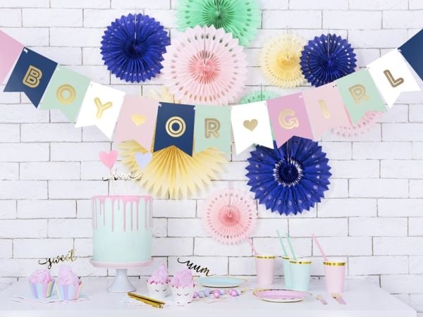 PartyDeco GRL62, Bunting banner, Blå, Gull, Rosa, Hvit, Temafest, 150 mm, 1750 mm, 160 mm