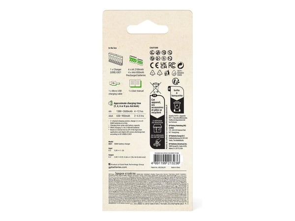 GP Batteries ReCyko+ E821, Nikkelmetallhydrid (NiMH), AA, AAA, 8 stykker, Batterier medfølger