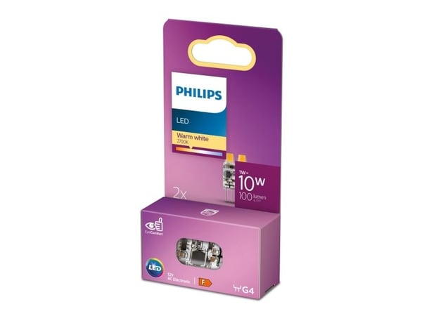 Philips - Halogen lyspære / LED lyspære - form: kapsel - mattslipt finish - G4 - 1 W (ekvivalent 10 W) - klasse F - varmt hvitt lys - 2700 K - blan...