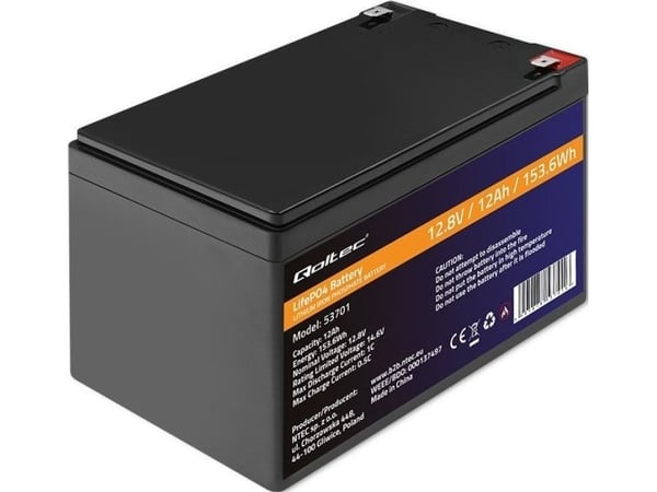 Qoltec - Batteri - 12.8V, BMS - litium-jernfosfat - 12 Ah - 153.6 Wh