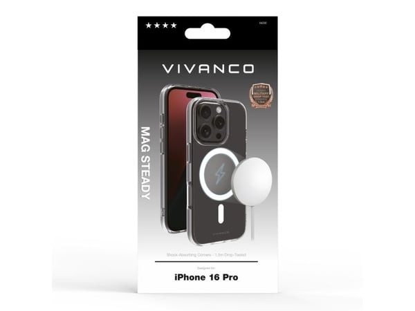 Vivanco Mag Steady, Etui, Apple, iPhone 16 Pro, 16 cm (6.3"), Gjennomsiktig, Hvit