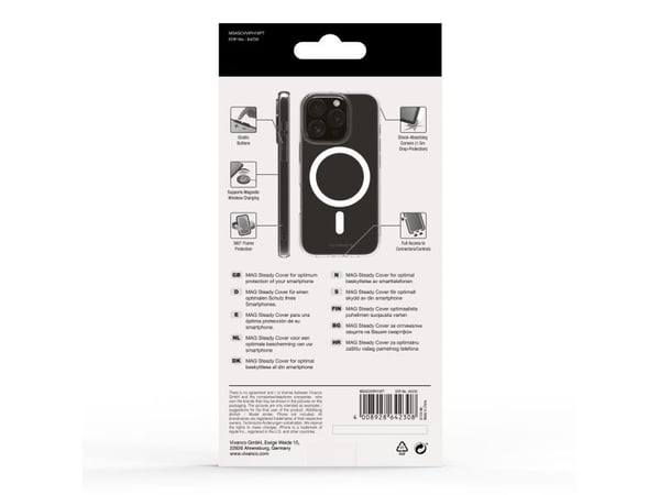 Vivanco Mag Steady, Etui, Apple, iPhone 16 Pro, 16 cm (6.3"), Gjennomsiktig, Hvit
