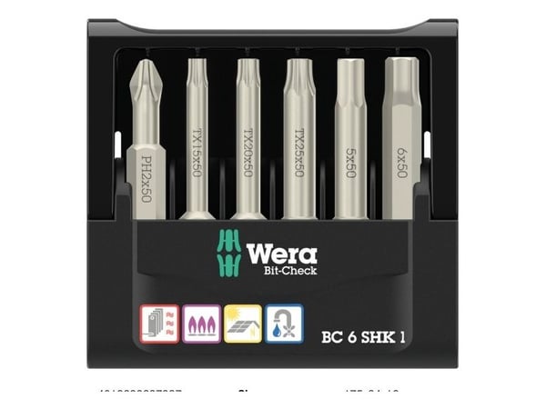 Wera 05073631001, 6 stykker, Philips, Torx Plus, PH 1, TX15, TX20, TX25, 1x 5 x 50 mm 1x 6 x 50 mm, 94 g