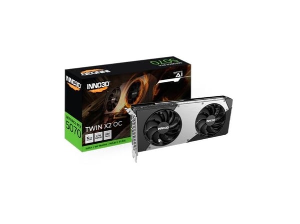 Inno3D GeForce RTX 5070 TWIN X2 OC - Grafikkort - GeForce RTX 5070 - 12 GB GDDR7 - PCI Express 5.0 - HDMI, 3 x DisplayPort - boks