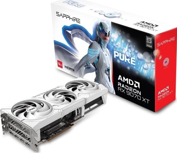 Sapphire Pure Radeon RX 9070 XT skjermkort 16 GB GDDR6, hvit