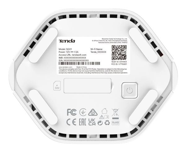 Tenda 5G01, Wi-Fi 6 (802.11ax), Dobbelbånd (2.4 GHz / 5 GHz), Ethernet/bredbåndsforbindelse, 5G, Hvit, Frittstående router