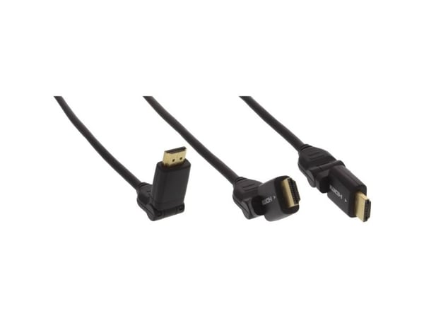 På linje? HDMI-kabel, HDMI høyhastighet med Ethernet, plugg/plugg, rep. Kontakter, svart, fleksibel vinkelplugg, 0,5m (17055W)