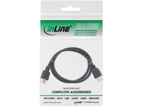 InLine? HDMI-kaapeli, HDMI high speed, uros/uros, kullatut koskettimet, musta, 0,5m (17655P)
