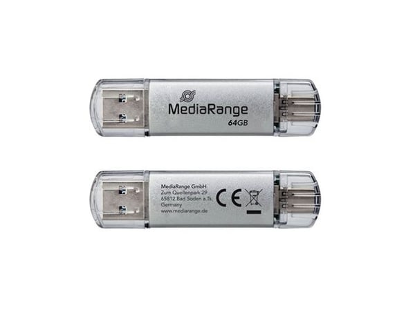MediaRange MR936 - USB-flashstasjon - 32 GB - USB 3.1 / USB-C - sølv