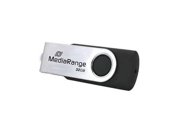 MediaRange MR1952, 32 GB, USB Type-C, 3.2 Gen 1 (3.1 Gen 1), 70 MB/s, Svivel, Svart, Sølv