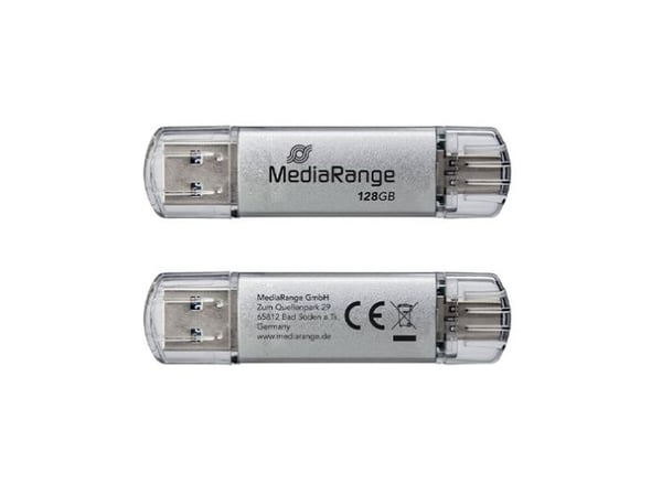 MediaRange MR938 - USB-flashstasjon - 128 GB - USB 3.0 / USB-C - sølv