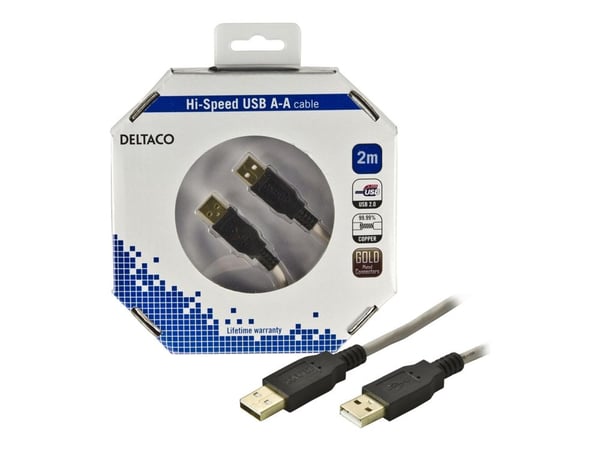 DELTACO - USB-kaapeli - USB (han) til USB (han) - USB 2.0 - 2 m - beige