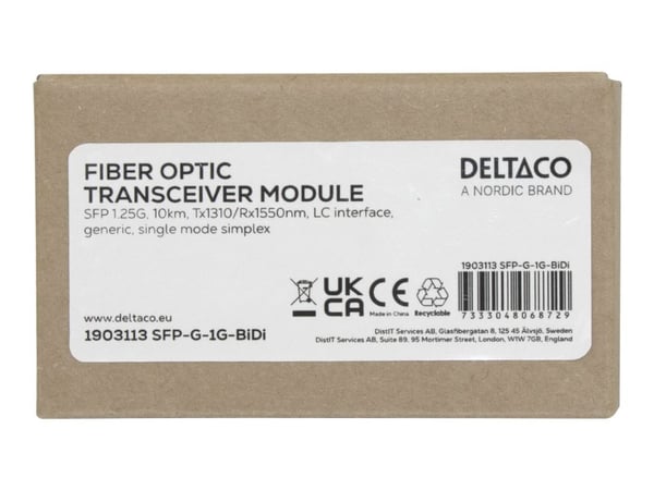 DELTACO - SFP (mini-GBIC) transceivermodul - 1.25GbE - 1000Base-LX - LC-enkeltmodus - opp til 10 km - 1310 (TX) / 1550 (RX) nm