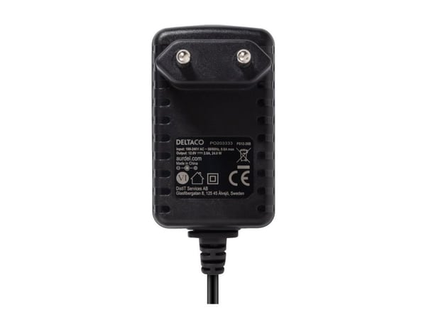 DELTACO - Strømadapter - 12V DC, 2A - AC 100-240 V - 24 watt - svart