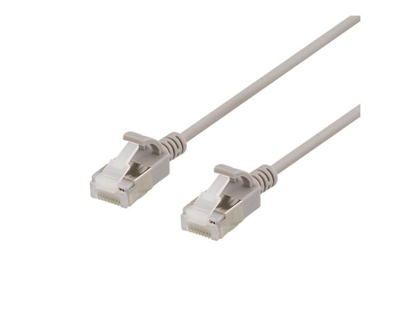 DELTACO - Koblingskabel - RJ-45 (hann) til RJ-45 (hann) - 30 cm - U/FTP - CAT 6a - halogenfri, formstøpt, uten hindringer - grå