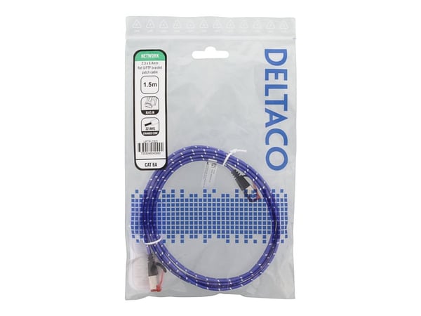 DELTACO - Koblingskabel - RJ-45 (hann) til RJ-45 (hann) - 1.5 m - U/FTP - CAT 6a - uten hindringer, flertrådet, flat - hvit, blå