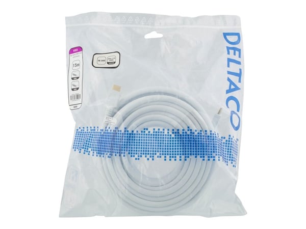 DELTACO HDMI-1080AD - HDMI-kabel med Ethernet - HDMI hann til HDMI hann - 15 m - hvit - 4K-støtte