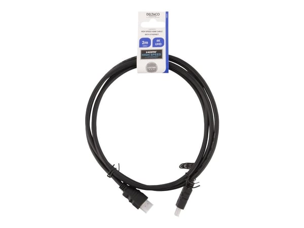 DELTACO HDMI-920 - High Speed - HDMI-kabel med Ethernet - HDMI hann til HDMI hann - 2 m - svart
