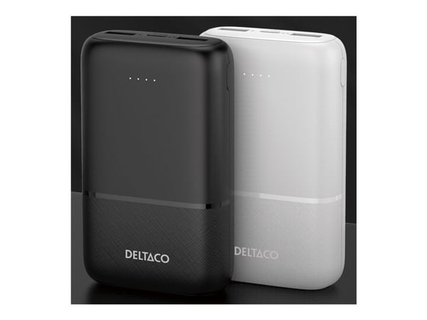 DELTACO - Strømbank - 10000 mAh - 37 Wh - 10.5 watt - 2.1 A - 3 utgangskontakter (2 x USB, 24 pin USB-C) - hvit