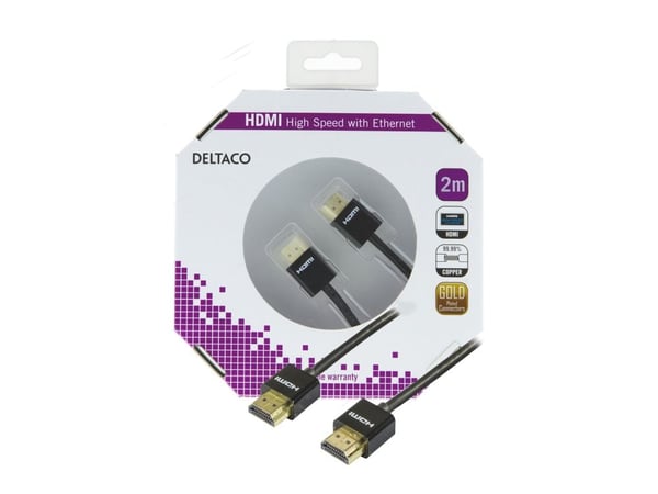 DELTACO HDMI-1092-K - HDMI-kabel med Ethernet - HDMI hann til HDMI hann - 2 m - svart