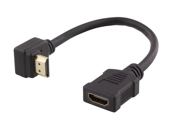 DELTACO HDMI-21B - HDMI-adapter - HDMI hann vinklet til HDMI hunn - 20 cm - svart