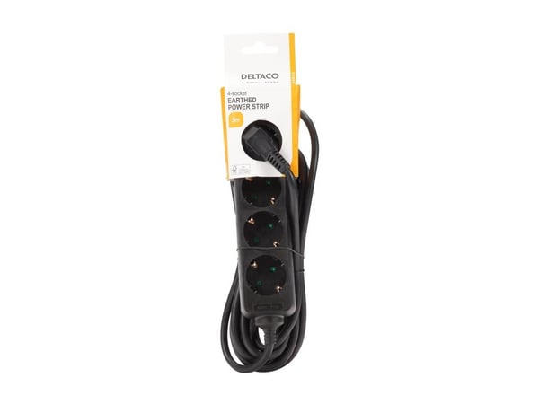 DELTACO GT-0422 - Flerkoplingslist - AC 250 V - 3680 watt - inngang: power CEE 7/7 - utgangskontakter: 4 (4 x CEE 7/3) - 5 m kabel - svart