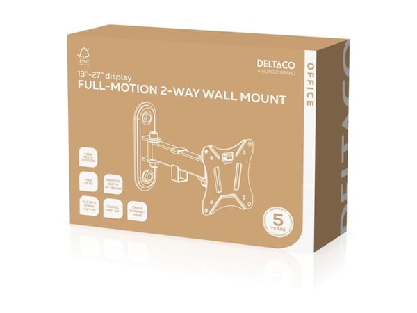 DELTACO ARM-0250 - Brakett - full bevegelse - for LCD-TV - svart - skjermstørrelse: 13"-27" - veggmonterbar