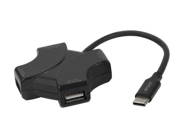 USB-C-keskitin, 4x USB-A 480 Mbps, musta
