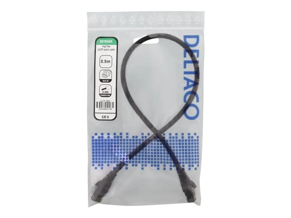 DELTACO - Koblingskabel - RJ-45 (hann) til RJ-45 (hann) - 50 cm - UTP - CAT 6 - halogenfri, formstøpt, uten hindringer, flertrådet - svart