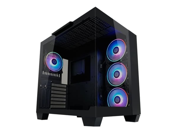 LC Power 809B Dark Storm_X - Midi-torn - utökad ATX - genomskinlig sidopanel (härdat glas) - ingen strömförsörjning (ATX) - svart - USB/ljud