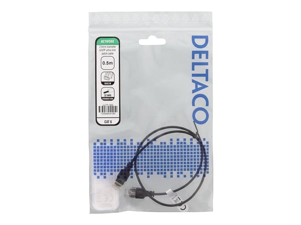 DELTACO - Koblingskabel - RJ-45 (hann) til RJ-45 (hann) - 50 cm - UTP - CAT 6 - halogenfri, formstøpt, uten hindringer, flertrådet - svart