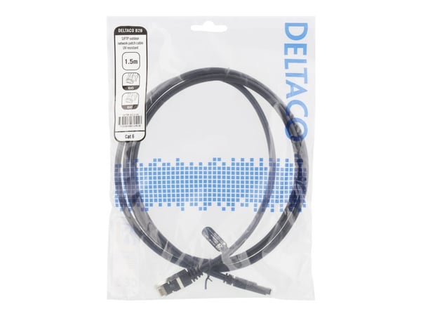 DELTACO - Koblingskabel - RJ-45 (hann) til RJ-45 (hann) - 1.5 m - SFTP - CAT 6 - formstøpt, innendørs/utendørs - svart