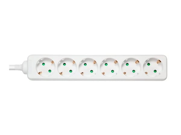 DELTACO GT-0601 - Flerkoplingslist - AC 250 V - 3680 watt - inngang: power CEE 7/7 - utgangskontakter: 6 (6 x strøm CEE 7/3) - 3 m kabel - hvit