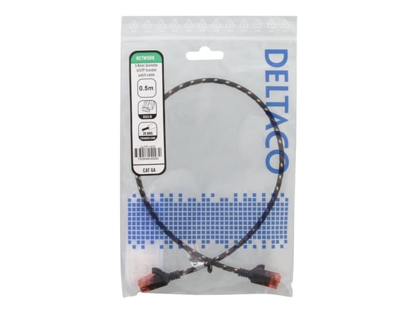 DELTACO - Koblingskabel - RJ-45 (hann) til RJ-45 (hann) - 50 cm - UTP - CAT 6a - formstøpt, uten hindringer, flertrådet - svart