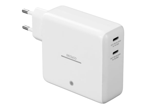 DELTACO - Strømbank / strømadapter - Li-Ion - 9600 mAh - 35.52 Wh - 60 watt - QC - 2 utgangskontakter (USB-C) - hvit
