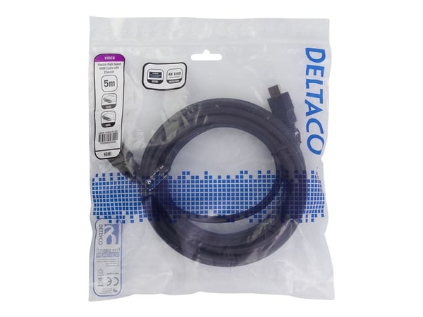 DELTACO flex HDMI-kaapeli, 4K UltraHD 30Hz, 5m, musta HDMI-1050D-FLEX
