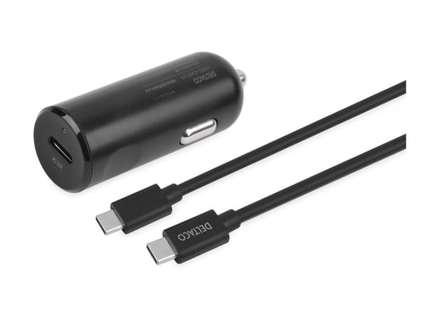 DELTACO USBC-CAR125 - Bilstrømadapter - 20 watt - 3 A - PD (USB-C) - på kabel: Lightning - svart