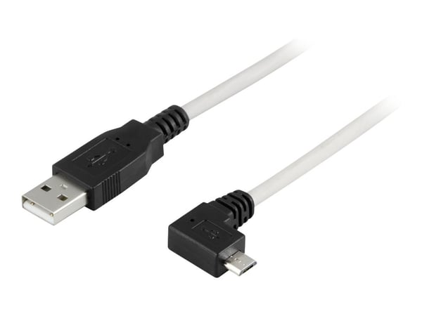 DELTACO - USB-kabel - USB (hann) til Micro-USB type B (hann) - 2 m - 90° kontakt - grå