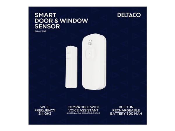 DELTACO SMART HOME SH-WS02 - Dør- og vindusensor - trådløs - 802.11b/g/n - 2.4 Ghz - hvit