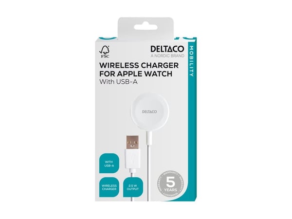 Apple Watch-lader DELTACO, USB-A, 1 m fast kabel / 1902103