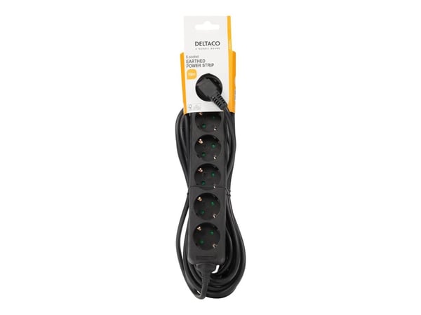 Deltaco GT-0623, 10 m, 6 AC-pistorasia(a), Sisätila, Tyyppi F, Type F (CEE 7/4), Kulmikas